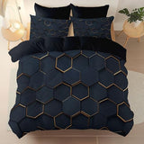 Black 3 Piece Duvet Cover Set, 1 Printed Zipper Closure Duvet Cover with 2 Pillow Shams, Ultra Soft Brushed Microfiber Single with Minimalist Hexagonal Geometric Generic