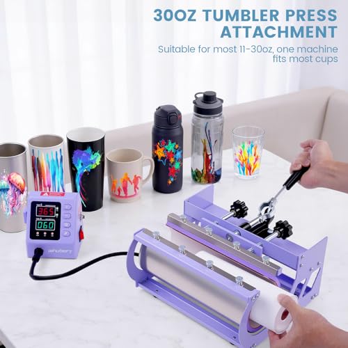 Whubefy Heat Press 15x15 inch 5 in 1 with 30OZ Tumbler Press, Slide Out 360° Swing Away Digital Shirt Press Machine, Industrial-Quality Heat Transfer Sublimation for T-Shirt/Tumbler/Mug/Hat/Cap/Plate Whubefy