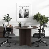 CuHome Round Conference Table, 35.4" Small Commercial Meeting Table for Business, Office Table with X-Shaped Wood Base (Walnut) CuHome
