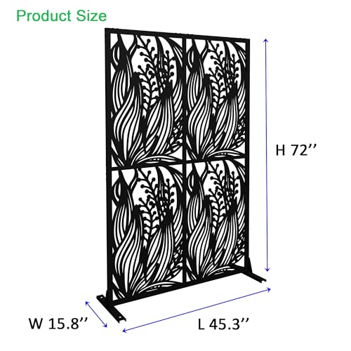 Fulocseny Metal Privacy Screens 72" H Outdoor Privacy Screens Panels Outdoor and Indoor Leaf Pattern Divider with Freestanding Decorative for Balcony Patio Garden Room Divider, Black Fulocseny