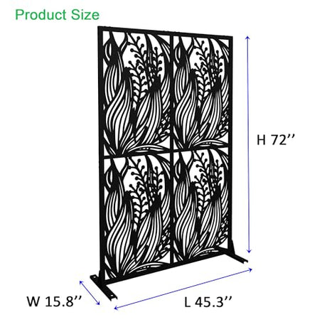 Fulocseny Metal Privacy Screens 72" H Outdoor Privacy Screens Panels Outdoor and Indoor Leaf Pattern Divider with Freestanding Decorative for Balcony Patio Garden Room Divider, Black Fulocseny