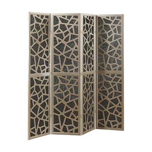 Roundhill Furniture Aurra 4-Panel Wood Room Divider, Folding Portable Partition Screen, Gold Roundhill Furniture