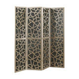 Roundhill Furniture Aurra 4-Panel Wood Room Divider, Folding Portable Partition Screen, Gold Roundhill Furniture