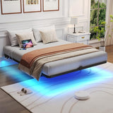 FSJianYi King Size Floating Bed Frame with LED Lights & Charging Station - Modern Sturdy Metal Platform Bed, Mattress Gaskets, Noise-Free, No Box Spring Needed, Quick Easy Assembly FSJianYi