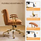 VINGLI Home Office Desk Chair Comfy with wheels&Removable Armrests,Gold Base Vanity Chair with Back,Adjustable Rolling Swivel Computer Task Chair for Study,Makeup,Office,Bedroom,Microfiber/Suede,Brown VINGLI