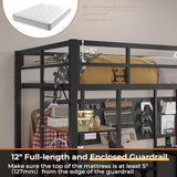 DICTAC Twin Loft Bed with Desk, Storage, and LED Lights - Black Metal Frame DICTAC