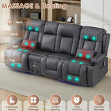 TUNYI Wall Hugger Loveseat Recliner Sofa with Console, Power Reclining Loveseat RV Couch with Massage & Heat/USB/Outlet/Storage/LED Light/Speaker (Light Grey, 3 Seat with Console)