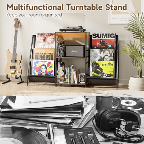 ZIFTY Record Player Stand Vinyl Storage with 6-Tier Display Holder LED Light Turntable Stand for 300 Albums Media Shelf Cabinet Stereo Cabinet Console for Vinyl Enthusiast Livingroom, Bedroom ZIFTY