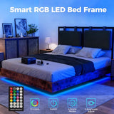 LUCKLIFE Floating Bed Frame Queen Size, with Adjustable Headboard and Smart LED Lights, Upholstered Bed Frame with RGB Lights, Modern Metal Bed, Easy Assembly, Under-Bed Storage, Bedroom LUCKLIFE