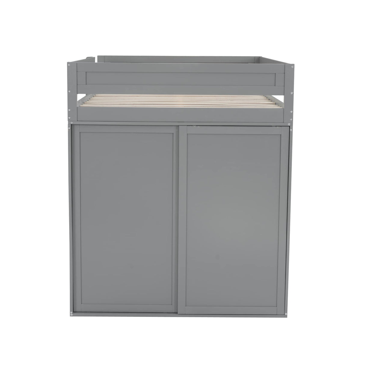 Merax Loft Bed Full Size Adult, Wood Frame with Desk and Wardrobe, Storage Design with Drawers & Cabinet, for Teen Girls & Boys(Grey) Merax