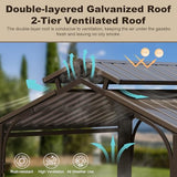 Domi 8x5FT Hardtop Grill Gazebo, Outdoor BBQ Gazebo with 2 Side Shelves and Ceiling Hook, Outdoor Grill Canopy with Galvanized Steel Double Roof for Patio Lawn Backyard Deck, Brown domi outdoor living