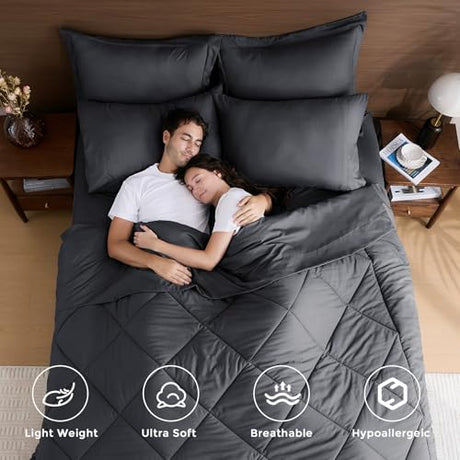 HEVUMYI Full Comforter Set - 7-Piece All Season Bed in a Bag Full, Ultra Soft Bedding Set with Comforter, Flat Sheet, Fitted Sheet, Pillowcases, Pillow Shams, Dark Grey HEVUMYI
