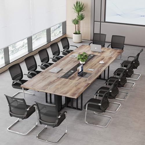 9.2ft Large Conference Table - 2" Thick Top & Metal Grid Base | Easy Assembly | Cable Management | Commercial Office Desk, Modern Executive Meeting Table for Office (10-20 People) SAINTCY
