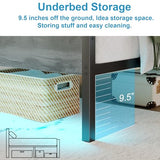 PUNICE Twin Size Bed Frame with Charging Station, LED Light Metal Bed Frame with Wooden Headboard, No Box Spring Required, No Noise, Easy Assembly, Light Grey PUNICE