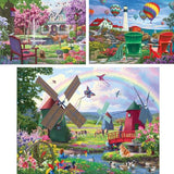 Bits and Pieces 3 Jigsaw Puzzle Set - Jigsaw Puzzles for Adults - Fantasy Scenes - Hot Air Balloons Rainbow Windmill - Random Die Cut Pieces No 2 are Alike Bits and Pieces
