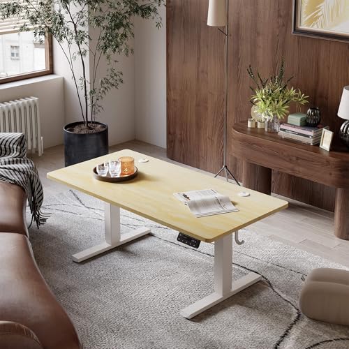 YIHAYO Low Height Adjustable Desk, Lifts 18.1-28.3 Inches, Electric Standing Desk for Short People, 48 x 24 Inches Computer Table with Splice Board for Home Office, Natural YIHAYO