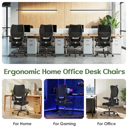SOMEET Office Chair Ergonomic Desk Chair - Comfy Mesh High Back Office Chair with Lumbar Support Wheel Home Desk Office Chairs Flip up Armrest Executive Rolling Swivel Task Computer Chair Black Silver SOMEET