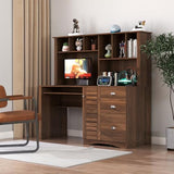 58" Vintage Desk with Hutch, Wood Home Office Executive Desk with Drawer, Printer Stand, Keyboard Tray, File Drawer, Storage Cabinet, Rustic Writing Computer Desk (Walnut, 57.68") HMYFGD