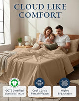 LANE LINEN 100% Organic Cotton Sheets Set, Long- Staple Percale Weave Ultra Soft Best- Bedding Sheets for Bed, GOTS Certified, Fits Mattress Upto 15inch Deep Pocket (King, Taupe) LANE LINEN