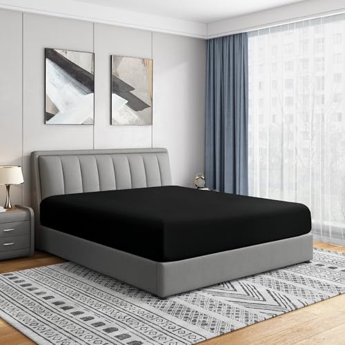 Cathay Home Luxury Wrinkle And Fade Resistant Double Brushed Ultra Soft Microfiber 14-inch Standard Pocket Single Fitted Sheet, Black, Twin Cathay Home