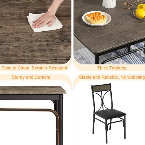 VECELO Dining Table Set for 4, Kitchen Table Set with 4 Chairs for Small Space, Space-Saving and Modern Design, Apartment, Easy to Assemble, Retro Brown VECELO