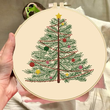 BEUNITONE 4PCS Christmas Tree Embroidery Kit Merry Christmas Stamped Snowflake Pine Tree Needlepoint Kit DIY Adult Beginner Stamped Cross Stitch Kit with Patterns and Instructions BEUNITONE