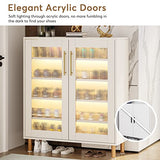 Tribesigns Shoe Cabinet with Acrylic Doors and LED Light, 24 Pairs Entryway Shoe Organizer Storage Rack with 5-Tier Adjustable Shelves for Narrow Closet, Hallway, Living Room (White & Gold) Tribesigns