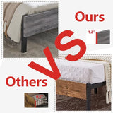 King Size Metal Bed Frame with Wood Headboard & Footboard – No Box Spring Needed, Easy Assembly in Grey Augensternchen