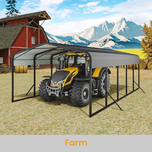 Unovivy 15x25 FT Metal Carport, Large Outdoor Heavy Duty Carport with Galvanized Steel Roof and 4 Support Feet, Spacious Vehicle Shelter for Cars, Boats, RVs, and Outdoor Equipment Unovivy