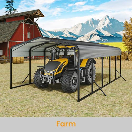 Unovivy 15x25 FT Metal Carport, Large Outdoor Heavy Duty Carport with Galvanized Steel Roof and 4 Support Feet, Spacious Vehicle Shelter for Cars, Boats, RVs, and Outdoor Equipment Unovivy
