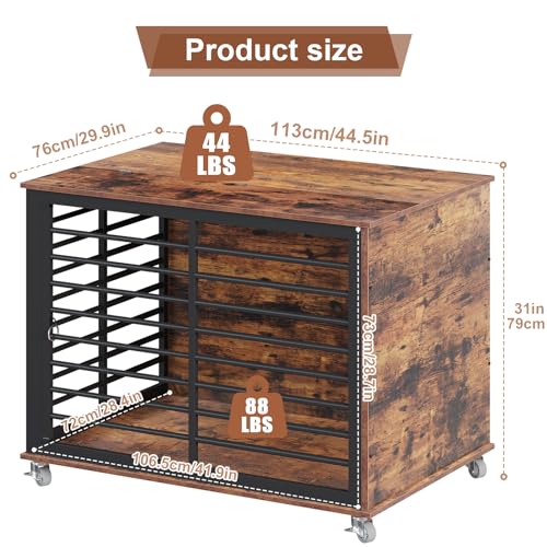 Saudism 45 Inch Large Dog Crate Furniture with Flip Top, Heavy Duty Dog Kennel with Wheels, Wood Dog Cage Table Indoor, for Large/Medium/Small Dogs, 45×30×31 Inch - WoodArtSupply