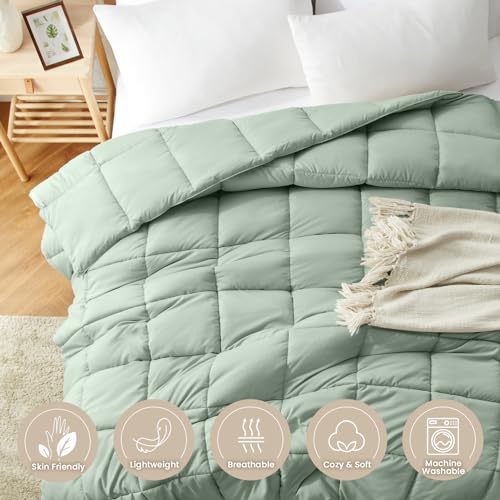 Homelike Moment Twin Comforter Duvet Insert - Green Down Alternative Bed Comforter Twin Size, Lightweight Bedding Comforters Quilted Soft All Season Solid Green Homelike Moment