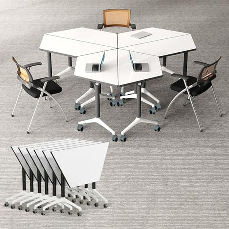 Folding Conference Tables,47.2x23.6x29.5in Modern Conference Room Tables Seminar Mobile Training Tables,with Caster Modular Flip Top Meeting Table for Office Conference Room (Trapezoid, 4 Pack) Crevew