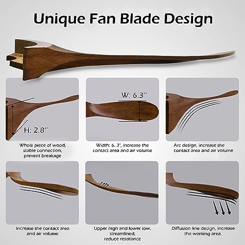 Solid Wood Ceiling Fans Without Light, 52 Inch Real Wood Ceiling Fan with Remote Control and 3 blade, Natural Wood Ceiling Fan Waterproof, Indoor Outdoor Ceiling Fans for Patio, Bedroom, Living room EOPETY