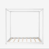 Merax Queen Size White Wooden Canopy Platform Bed Frame with Slat Support Merax