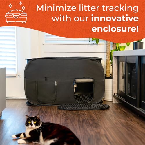 Pexter Cat Litter Box Enclosure, Discreet and Hidden Litter Box, Kitty Litter Trap Design with Easy-Clean Feature, Scoop and Deodorizer Storage Pockets, Lightweight and Waterproof - WoodArtSupply