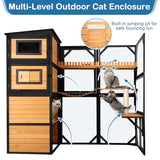 FunXplore Large Cat Catio Outdoor 4 Tiers Cat Enclosure Window Access, Walk-in Cat Cage Cat House for Multiple Indoor Outdoor Cats, Outside Patio 5 Doors Weatherproof Asphalt Roof & PVC Canopy Roof FunXplore