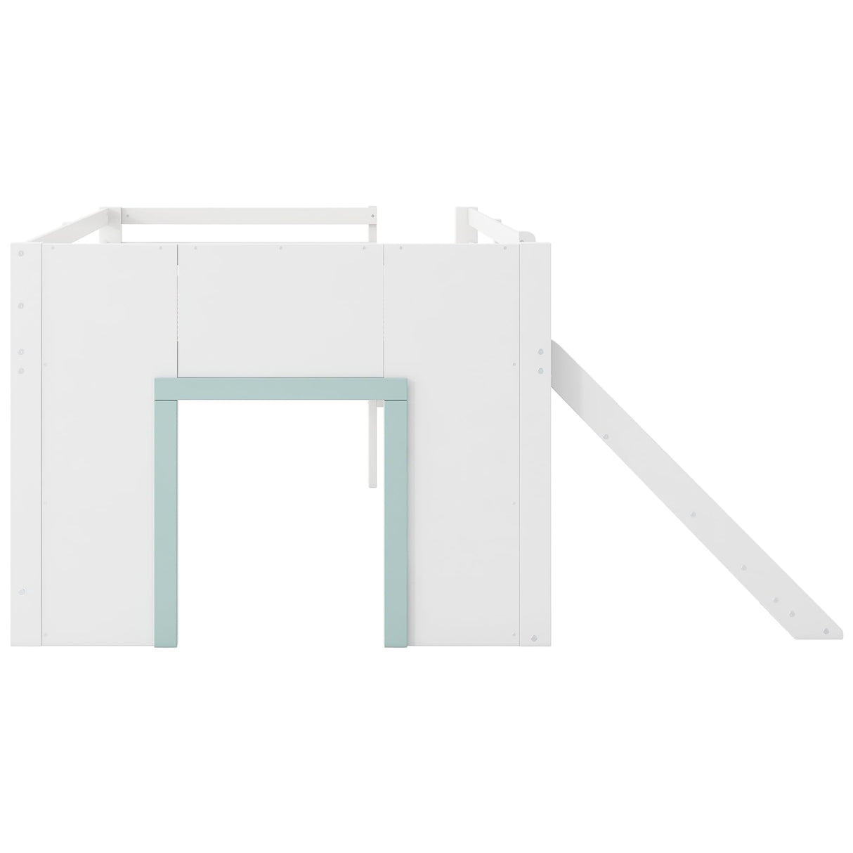 Quarte Full Size Kids Low Loft Bed with Slide,Three Storage Drawers and Two Doors,Solid Wood & MDF Construction, No Box Spring Needed Quarte