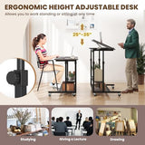 Giantex Mobile Standing Desk, Adjustable Rolling Computer Desk w/Tilting Desktop & Storage Shelves, PC Laptop Table, Small Compact Desk on Wheels for Small Space, Living Room & Bedroom (Black Oak) Giantex