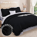BLOOMHAVEN Full Comforter Set - 7 Pieces Ruffle Black Bedding Sets, Shabby Chic Farmhouse Bed in a Bag Full with Ruffle Comforter, Floral Sheets, Pillowcases & Shams BLOOMHAVEN