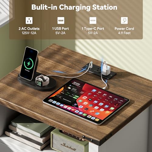 Decofy Farmhouse Nightstand Set of 2 with Charging Station, 18'' Wide Rustic End Table with USB/Type-C Ports, 2 Drawers & Open Shelf, Wood Bedside Table for Bedroom, White Decofy