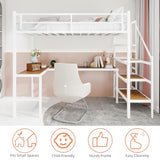 Bellemave Twin Size loft Bed with L Desk, Storage Stairs, Metal Twin Loft Bed Frame for Adults, Kids, Teens, White Bellemave