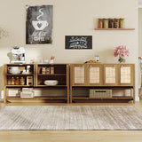 LubanNese 55" Rattan Sofa Console Table, Boho Wood Entryway Storage Cabinet with 4 Doors & Adjustable Shelf, Multifunctional Coffee Bar Sideboard Buffet for Kitchen, Dining Room, Living Room LubanNese