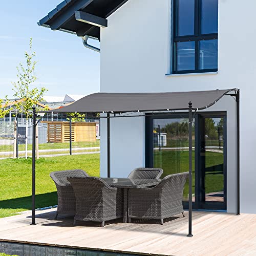 Outsunny 10' x 10' Steel Outdoor Pergola Gazebo, Patio Canopy with Weather-Resistant Fabric and Drainage Holes for Backyard, Deck, Garden, Gray - WoodArtSupply