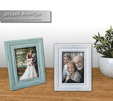 Buecasa Rustic 5x7 Inches Wooden Picture Frame Pack of 2 Vintage Cyan and White in Gift Box - Distressed Wood High Definition Glass Photo Frame Outside 7.9x9.9 Inches - 2 Way Display Tabletop or Wall Buecasa