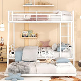 Bellemave Full XL Over Queen Metal Bunk Bed with Trundle, Bunk Bed Frame with Ladder and Safety Rails for Kids Triple Metal Bunk Can be Divided into Two beds, White Bellemave