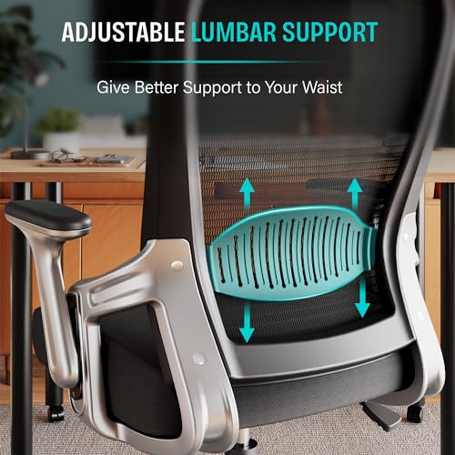 SUNNOW Office Chair, Ergonomic Computer Desk Chair, Sturdy Executive Task Chair - Adjustable Lumbar Support, Flip-up Arms, Tilt Function, Comfy Wide Seat, Swivel Mesh Home Office Desk Chairs (Black) SUNNOW