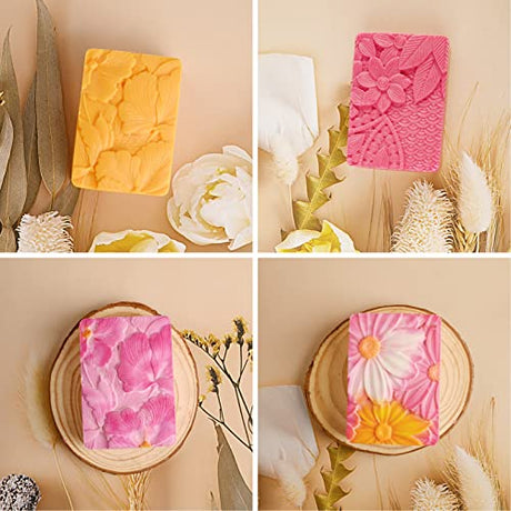 Moukiween Soap Molds Silicone, 3D Rectangular Flower Pattern Silicone Molds for Handmade Craft Soap, Bath Bombs, Chocolate Bars, DIY Candle, Polymer Clay Design Moukiween