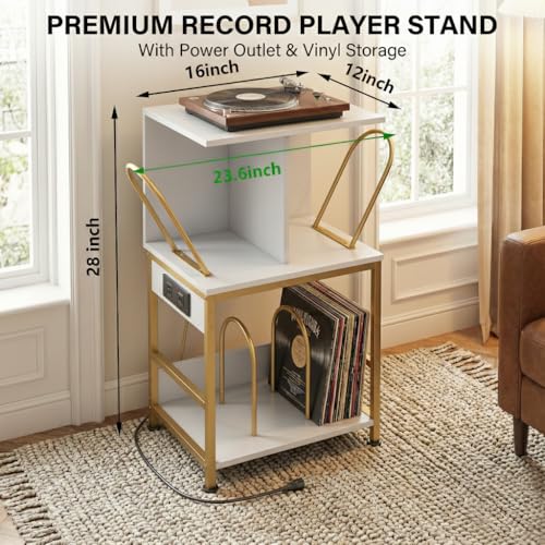 ZEXVIDA Record Player Stand with Vinyl Storage, Large Record Table Holds 180 Albums, Vinyl Record Storage Stand with USB Charger, Multi-Functional Side Table & Shelf for Living Room Bedroom ZEXVIDA
