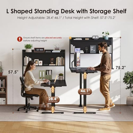 OffiGo L Shaped Electric Standing Desk, 63 Inch Reversible Corner Stand up Table with Hutch, Height Adjustable Ergonomic Large Lift Table for Home Office, Workstation, Black OffiGo